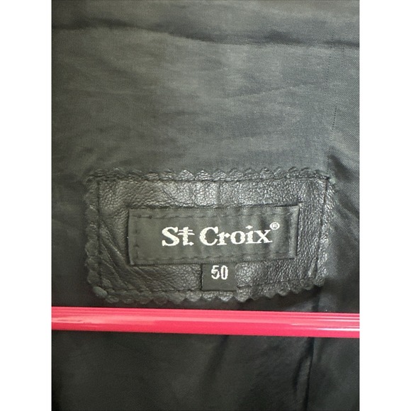 St Croix Shop Brown Black Two Tone Leather Double Collar Bomber Jacket 2XL Sz 50 - Picture 3 of 13